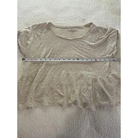 Madewell 100%Linen Peplum Side Ruffle Top Oatmeal Beige Short Sleeve T L - Picture 7 of 8